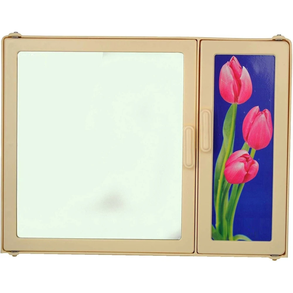 Epraiser ABS Unbreakable Z-JAS Bathroom Picture-Mirror Double Door Cabinet With 5 Shelves , Size: 15" x 4.5" x 14" Plastic Wall Shelf (Number of Shelves - 5, Beige)