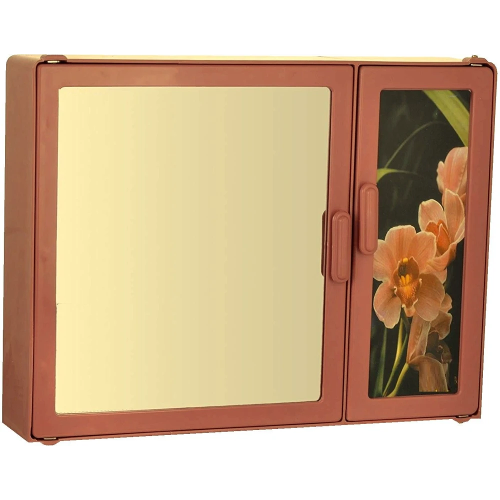 Epraiser ABS Unbreakable Z-JAS Bathroom Picture-Mirror Double Door Cabinet With 5 Shelves , Size: 15" x 4.5" x 14" Plastic Wall Shelf (Number of Shelves - 5, Orange, Yellow)