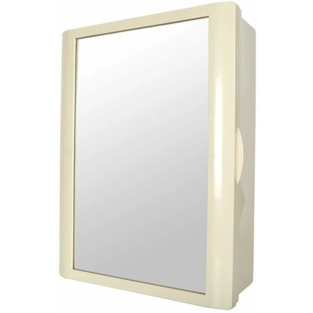 Epraiser ABS Unbreakable Z-O/NW Bathroom Full Mirror Single Door Cabinet With Storage Chest Plastic Wall Shelf (Number of Shelves - 4, Beige)