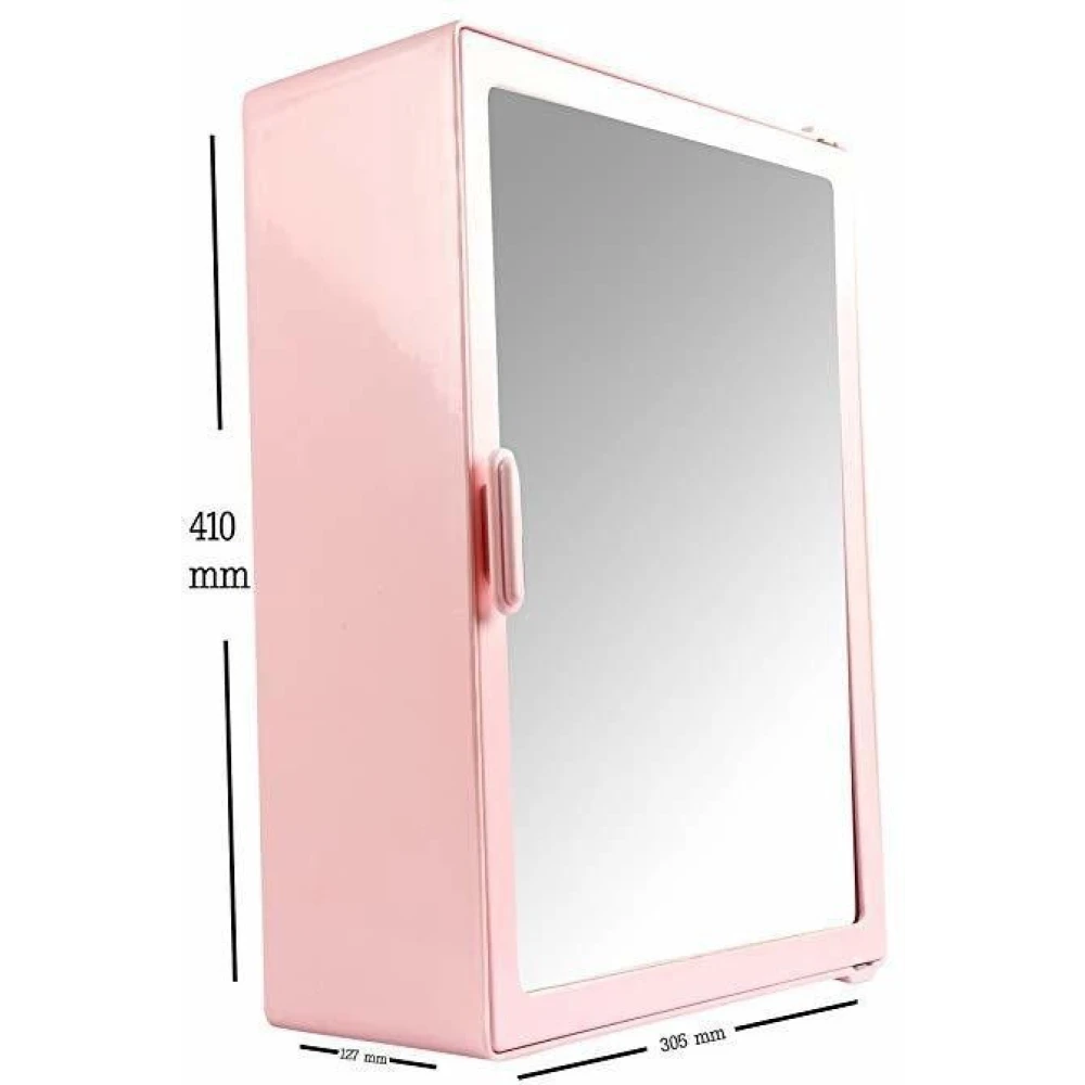 Epraiser ABS Unbreakable Z-S 115 Bathroom Full Mirror Single Door Cabinet With Storage Chest / Shelves 5 inches Deep ,16"X5"X12" Plastic Wall Shelf (Number of Shelves - 4, Pink)
