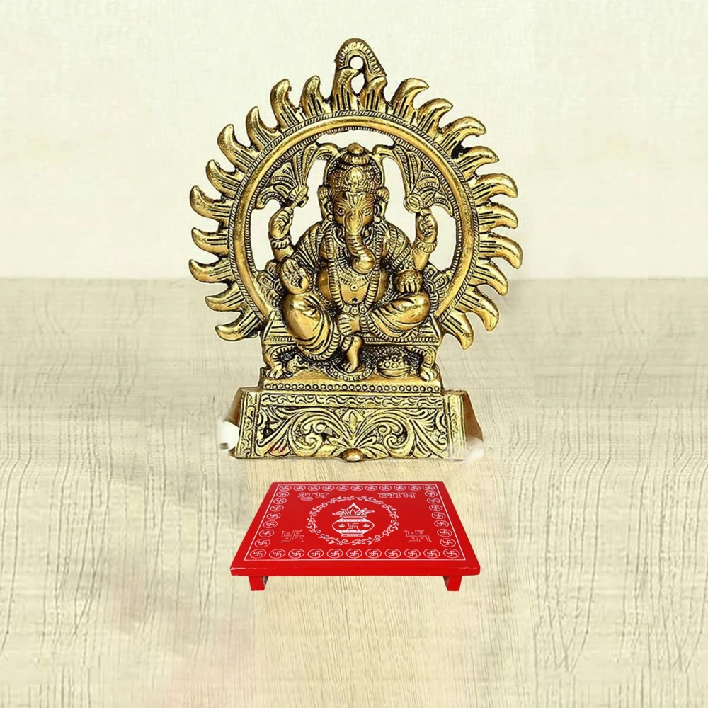 Epraiser LARGE 15x18 Inches Designer Wooden Plywood Puja Path Patla Bajot Chaurang Wooden All Purpose Chowki (Red, Pack of 1)