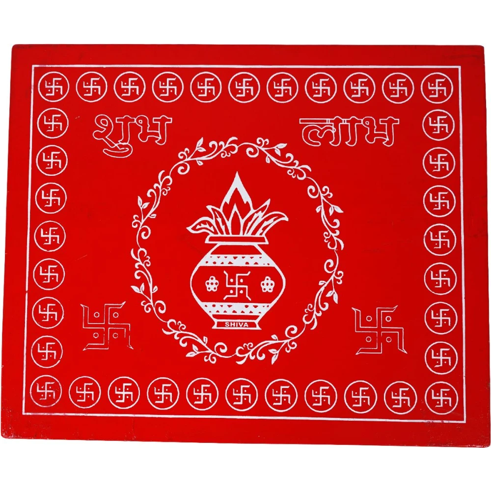 Epraiser LARGE 15x18 Inches Designer Wooden Plywood Puja Path Patla Bajot Chaurang Wooden All Purpose Chowki (Red, Pack of 1)