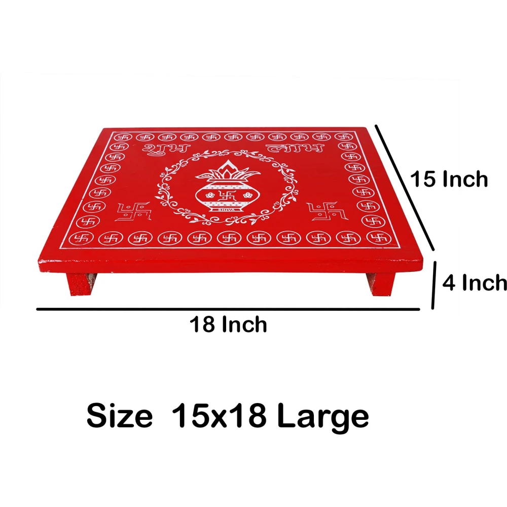 Epraiser LARGE 15x18 Inches Designer Wooden Plywood Puja Path Patla Bajot Chaurang Wooden All Purpose Chowki (Red, Pack of 1)