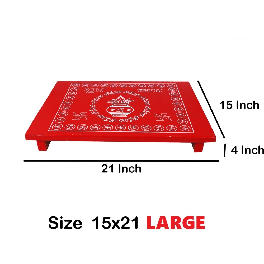 Epraiser LARGE 15x21 Inches Designer Wooden Plywood Puja Path Patla Bajot Chaurang Wooden All Purpose Chowki (Red, Pack of 1)