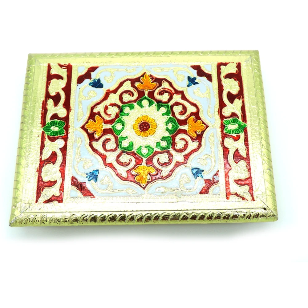 Epraiser Premium Wooden Handcrafted Meenakari (Size : 6x8 inch) Multicolor Multipurpose Puja Chowki / Path for Home and Office Decor Wooden All Purpose Chowki (Multicolor, Pack of 1)