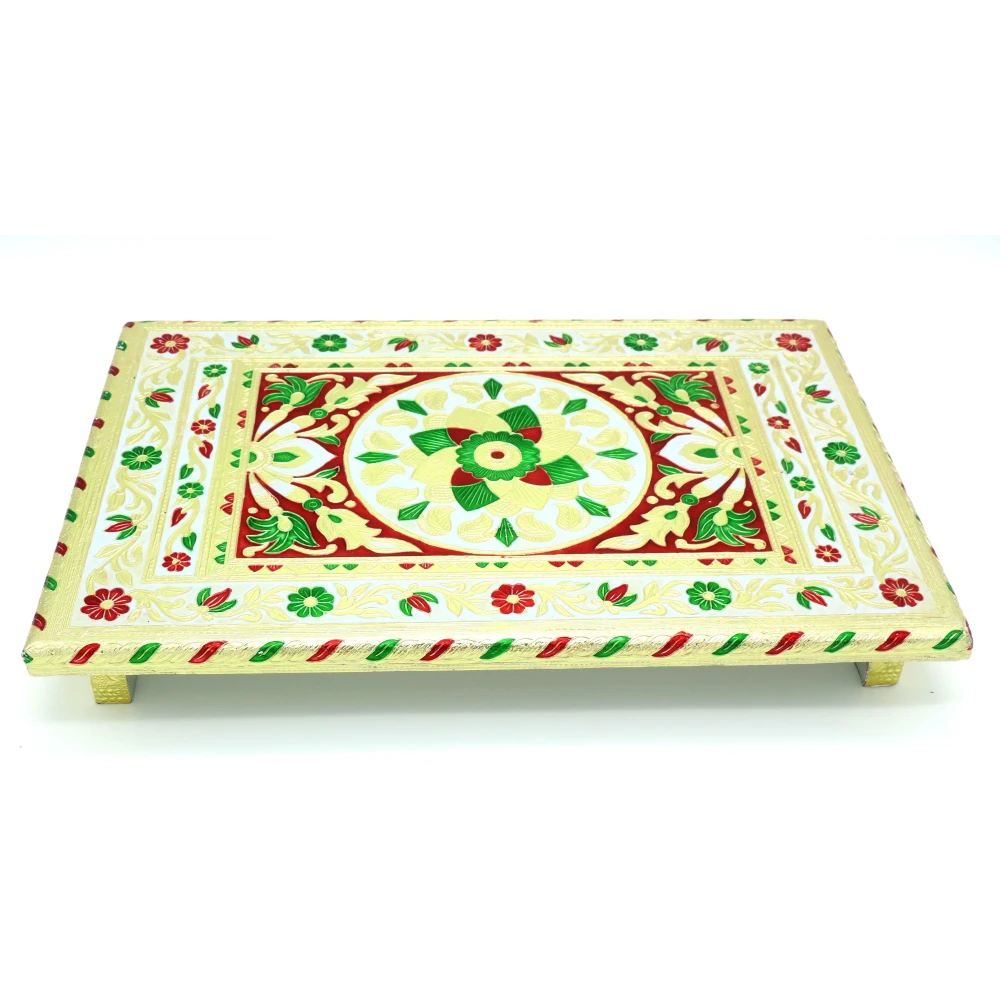 Epraiser Premium ( Medium SIze : 12 x 18 inch ) Wooden Handcrafted Meenakari Work Multicolor Multipurpose Puja Chowki / Path / Chaurang for Home and Office Décor or Gifting Purpose Wooden All Purpose Chowki (Multicolor, Pack of 1)