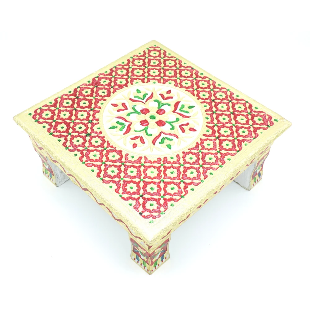 Epraiser Premium ( Size 12 x 12 Inches) Wooden Handcrafted Meenakari Work Multicolor Multipurpose Puja Chowki / Path / Chaurang for Home and Office Décor or Gifting Purpose Wooden All Purpose Chowki (Multicolor, Pack of 1)