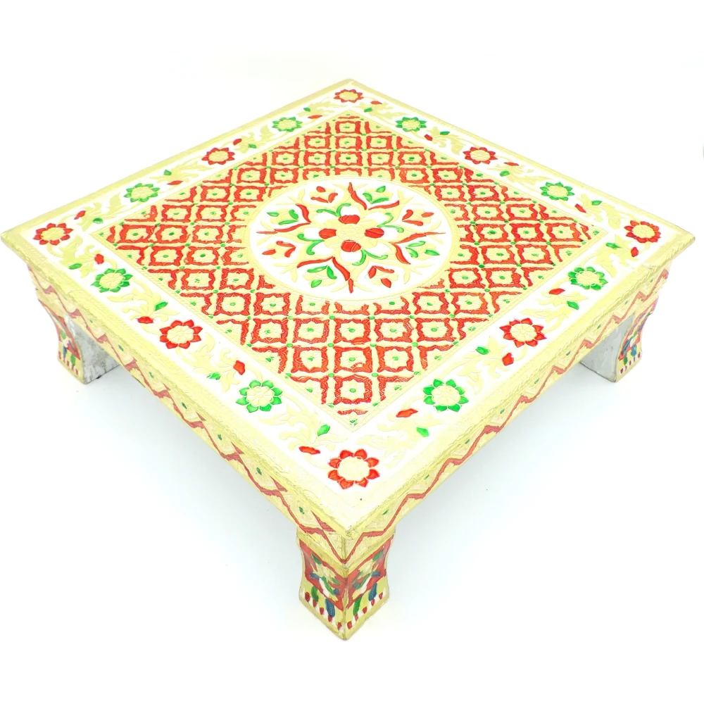 Epraiser Premium ( Size : 15 x 15} Wooden Handcrafted Meenakari Work Multicolor Multipurpose Puja Chowki / Path / Chaurang for Home and Office Décor or Gifting Purpose Wooden All Purpose Chowki (Multicolor, Pack of 1)
