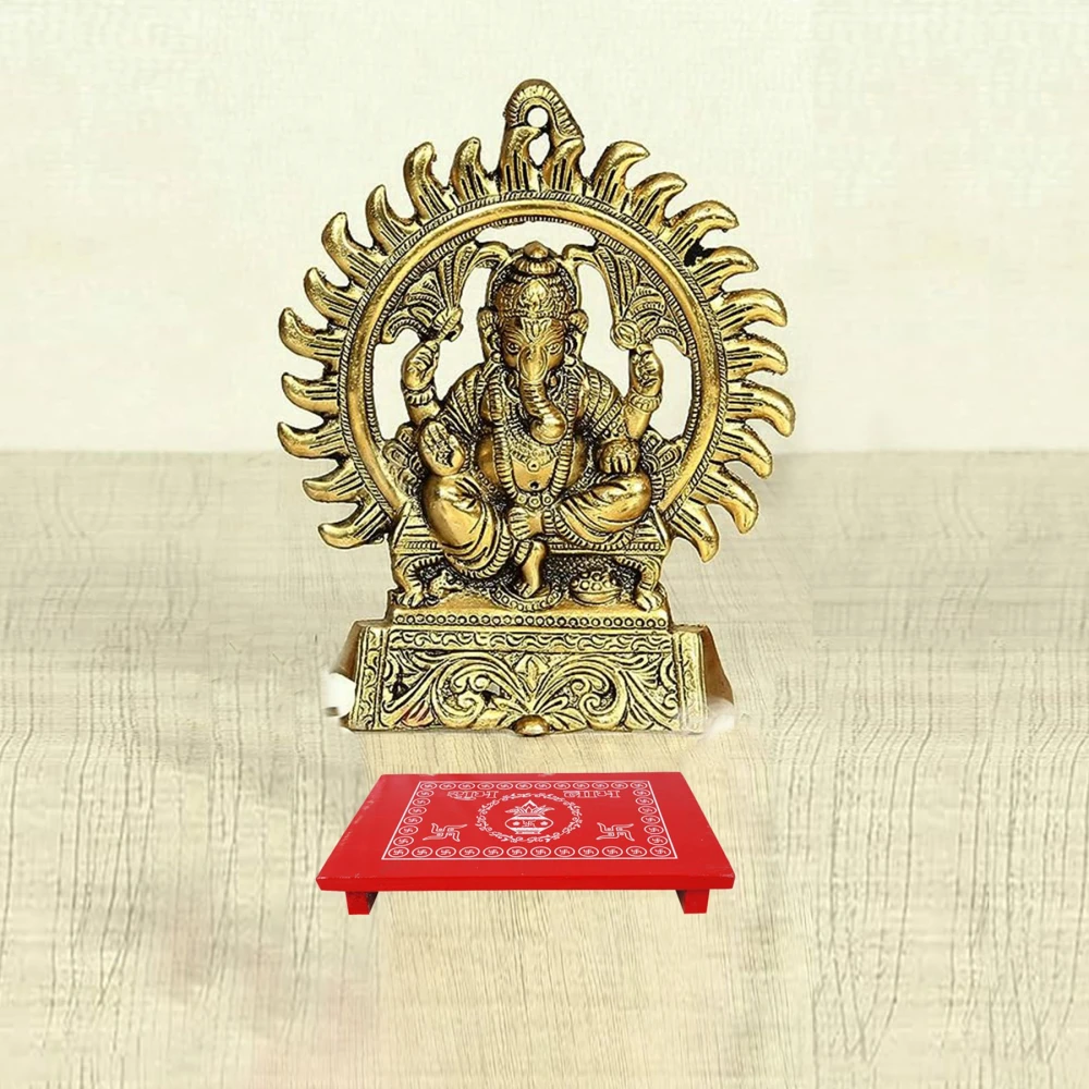 Epraiser MEDIUM 12x18 Inches Designer Wooden Plywood Puja Path Patla Bajot Chaurang Wooden All Purpose Chowki (Red, Pack of 1)