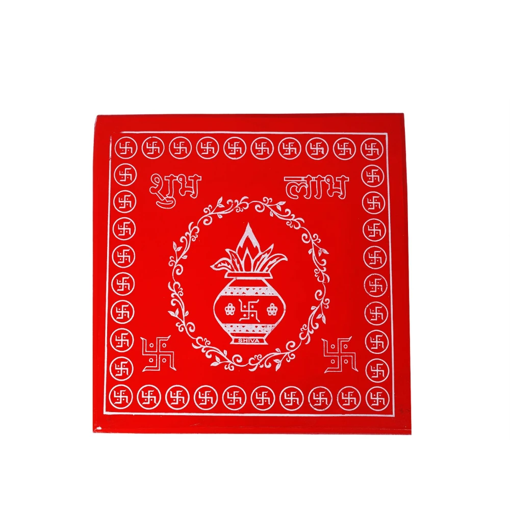 Epraiser MEDIUM 15x15 Inches Designer Wooden Plywood Puja Path Patla Bajot Chaurang Wooden All Purpose Chowki (Red, Pack of 1)