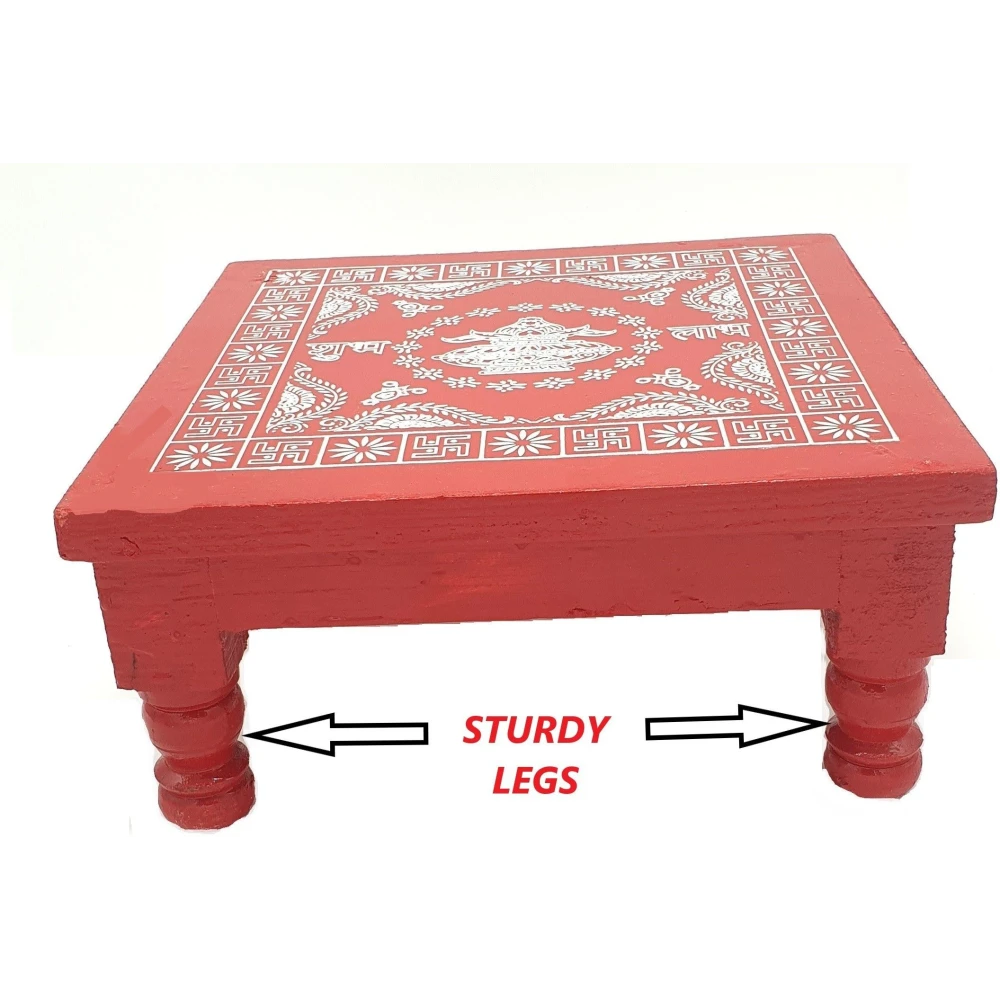 Epraiser Festival Special (Size : 18 x 18 Inches, Small) Wooden Puja Chowki/Bajot/Patla Red Painted Sturdy Heavy Plywood for Mandir, Home Décor, Office for God Idols and Pooja Items Wooden All Purpose Chowki (Red, Pack of 1)
