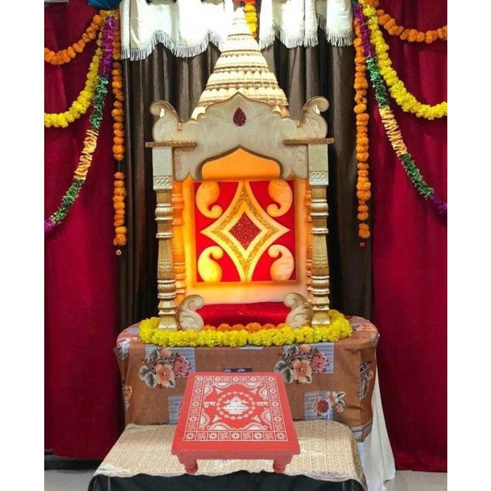 Epraiser Red Painted All Purpose Shubh Laabh Designer Handicraft with Wooden Legs( 18" x 18" ) Wooden Pooja Chowki (Red, Pack of 1)