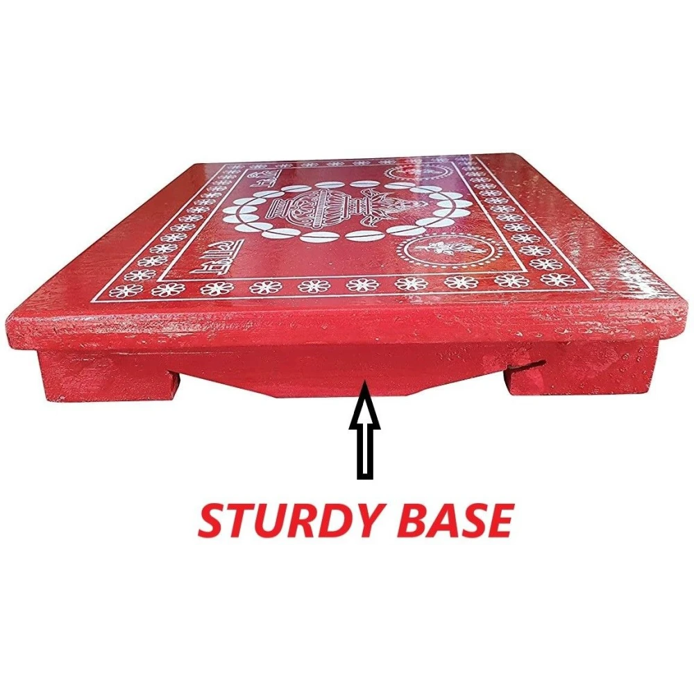 Epraiser Festival Special (Size : 10 x 15 Inches, Small) Wooden Puja Chowki/Bajot/Patla Red Painted Sturdy Heavy Plywood for Mandir, Home Décor, Office for God Idols and Pooja Items Wooden All Purpose Chowki (Red, Pack of 1)