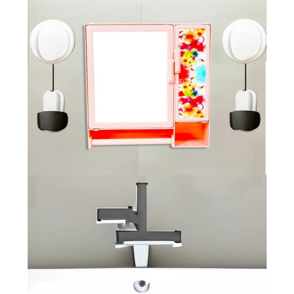 Epraiser Peach SMALL DOUBLE DOOR Mirror Storage Wall Cabinet for Bathroom Organiser L-Orange COLOR, Wall Hung Box with Mirror, SMALL SIZE, Multiuse Multipurpose Shelf Bracket (Plastic)