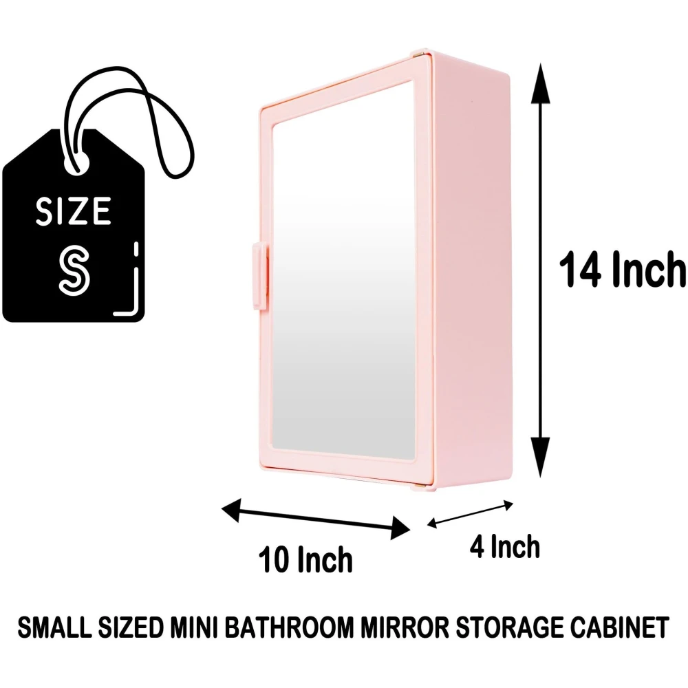Epraiser Storage Plastic SMALL SIZE Bathroom Mirror Cabinet, Size:14"X4"X10"(SMALL) Plastic Wall Shelf (Number of Shelves - 4, Pink)