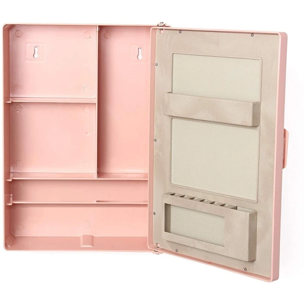 Epraiser Blush Pink (Size: 18 x 14 x 5 Inches, Large) Premium Virgin Quality ABS Unbreakable Material Bathroom Mirror Single Door Cabinet with Storage Shelves Plastic Wall Shelf (Number of Shelves - 5, Pink)