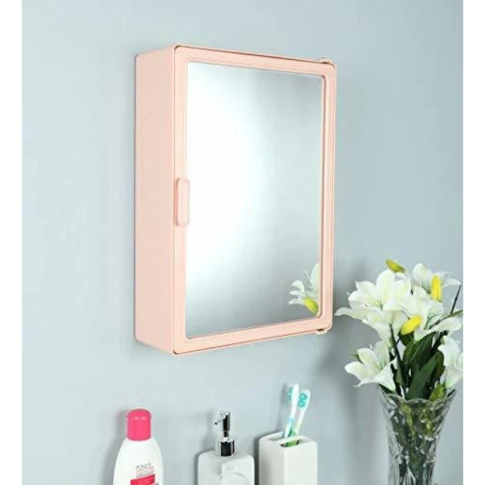 Epraiser Storage Plastic SMALL SIZE Bathroom Mirror Cabinet, Size:14"X4"X10"(SMALL) Plastic Wall Shelf (Number of Shelves - 4, Pink)