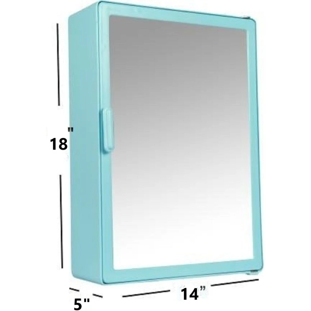 Epraiser Sky Blue (Size: 18 x 14 x 5 Inches, Large) Premium Virgin Quality ABS Unbreakable Material Bathroom Mirror Single Door Cabinet with Storage Shelves Plastic Wall Shelf (Number of Shelves - 5, Blue)