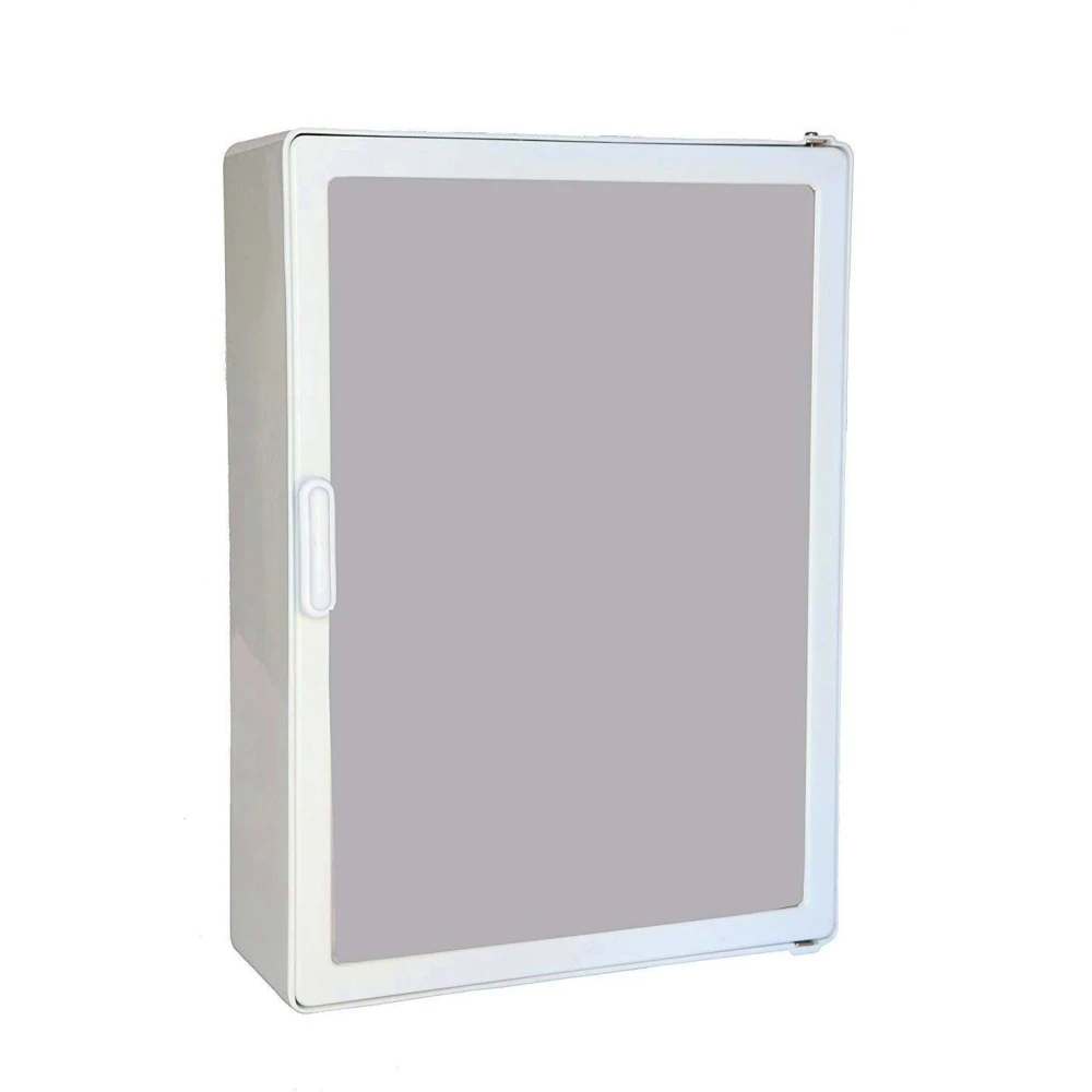 Epraiser Mystic White (Size: 18 x 14 x 5 Inches, Large) Premium Virgin Quality ABS Unbreakable Material Bathroom Mirror Single Door Cabinet with Storage Shelves Plastic Wall Shelf (Number of Shelves - 5, White)