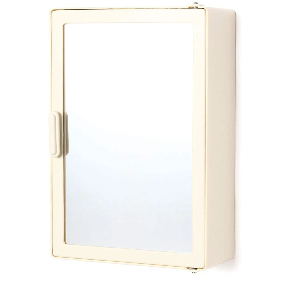 Epraiser Pearl Ivory (Size: 18 x 14 x 5 Inches, Large) Premium Virgin Quality ABS Unbreakable Material Bathroom Mirror Single Door Cabinet with Storage Shelves Plastic Wall Shelf (Number of Shelves - 5, Beige)