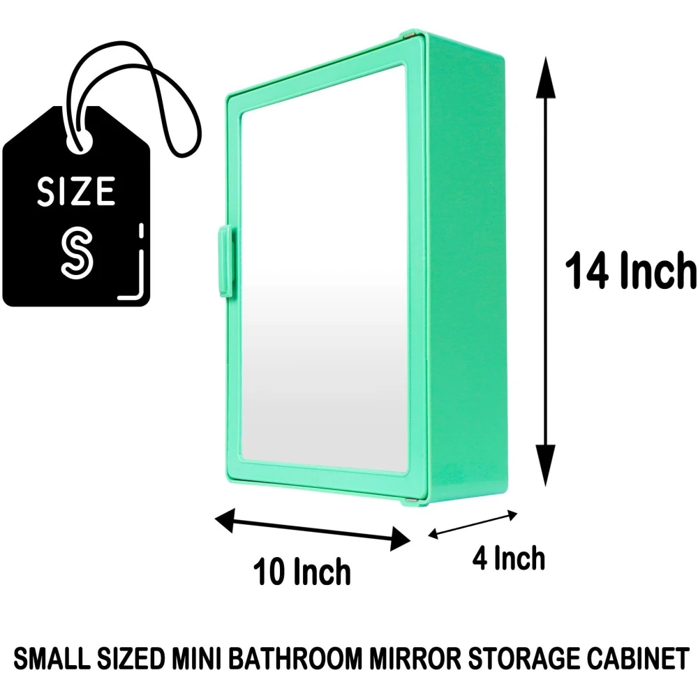 Epraiser SMALL MINI BATHROOM RACK SHELF STORAGE BOX WITH MIRROR WALL DECOR Plastic Wall Shelf (Number of Shelves - 3, Green)