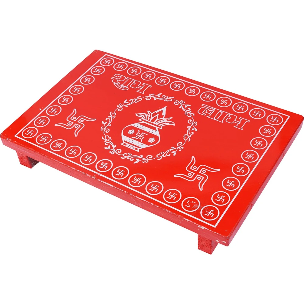 Epraiser Festival Special (Size : 10 x 15 Inches, Small) Wooden Puja Chowki/Bajot/Patla Red Painted Sturdy Heavy Plywood for Mandir, Home Décor, Office for God Idols and Pooja Items Wooden All Purpose Chowki (Red, Pack of 1)