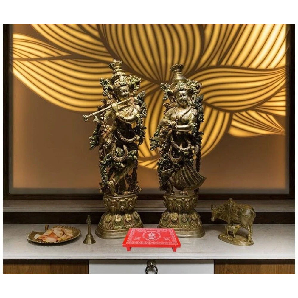 Epraiser Festival Special (Size : 10 x 15 Inches, Small) Wooden Puja Chowki/Bajot/Patla Red Painted Sturdy Heavy Plywood for Mandir, Home Décor, Office for God Idols and Pooja Items Wooden All Purpose Chowki (Red, Pack of 1)
