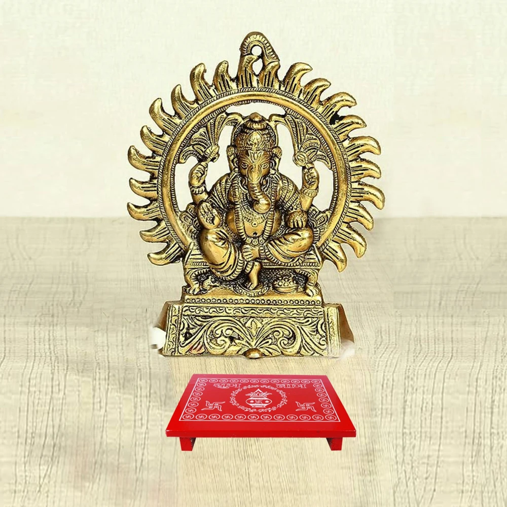 Epraiser SMALL 12x15 Inches Designer Wooden Plywood Puja Path Patla Bajot Chaurang Wooden All Purpose Chowki (Red, Pack of 1)