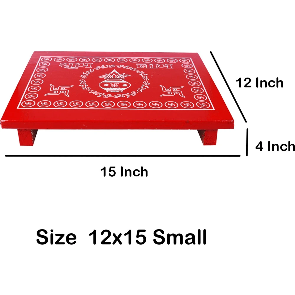 Epraiser SMALL 12x15 Inches Designer Wooden Plywood Puja Path Patla Bajot Chaurang Wooden All Purpose Chowki (Red, Pack of 1)