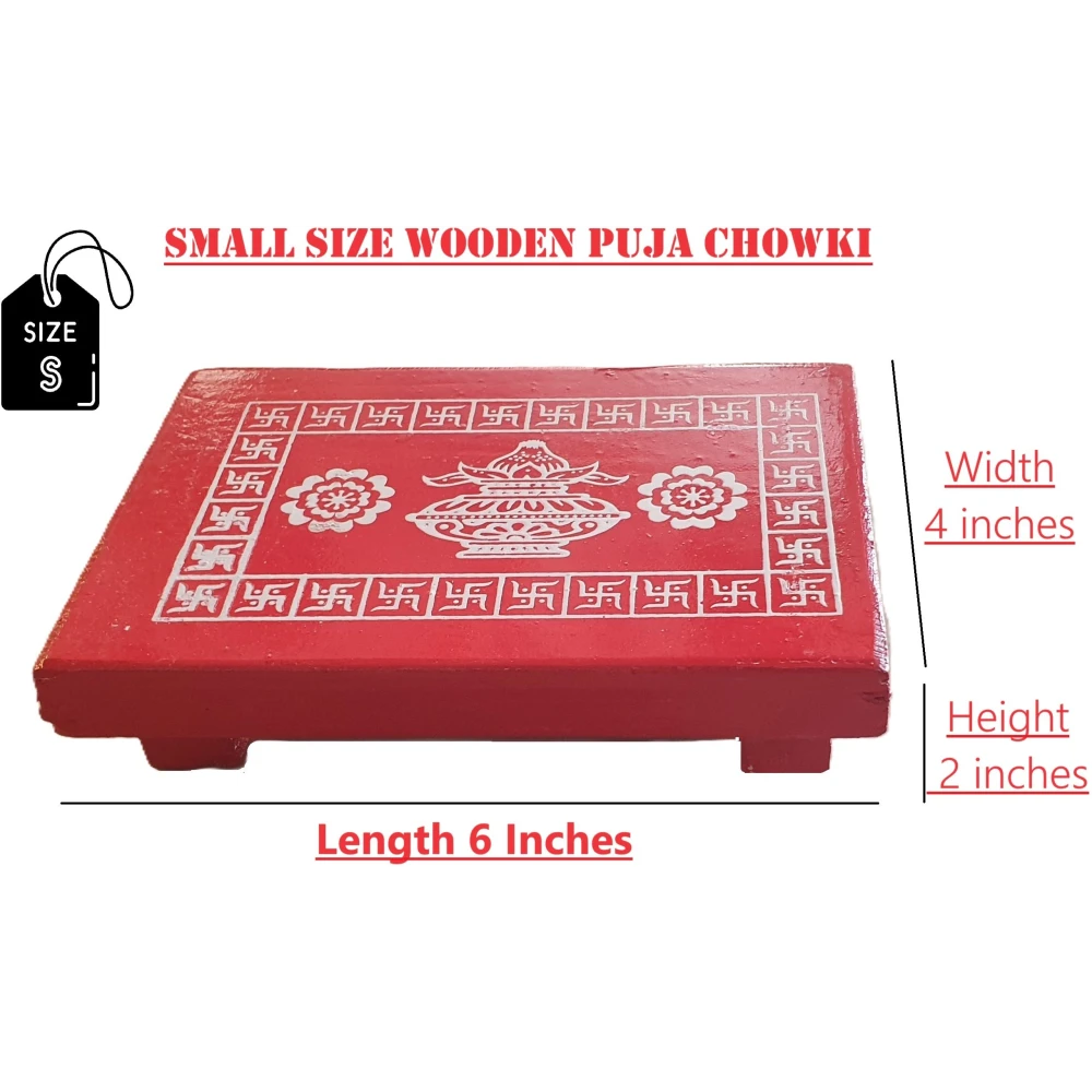 Epraiser Small Size 4x6 Inch MINI Plywood Handmade Puja Decor Aasan Paat Patla Bajot Wooden Pooja Chowki (Red, Pack of 1)