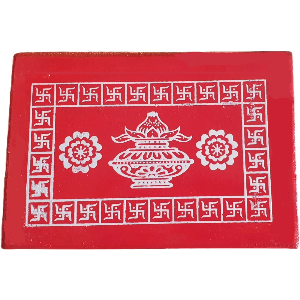 Epraiser Small Size 4x6 Inch MINI Plywood Handmade Puja Decor Aasan Paat Patla Bajot Wooden Pooja Chowki (Red, Pack of 1)