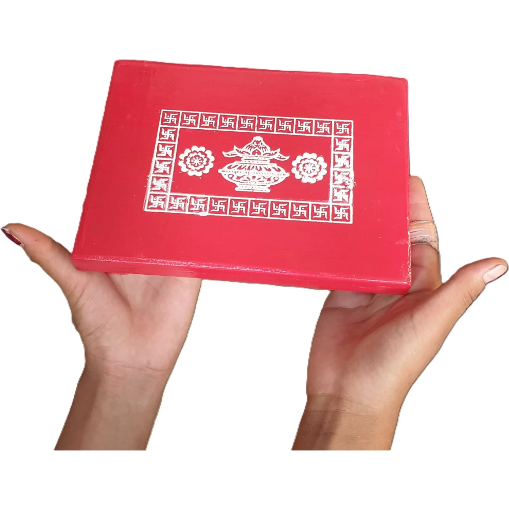 Epraiser Small Size 8x6 Inch MINI Red Plywood Handmade Puja Decor Aasan Paat Patla Bajot Wooden Pooja Chowki (Red, Pack of 1)
