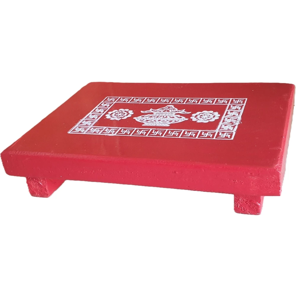 Epraiser Small Size 8x6 Inch MINI Red Plywood Handmade Puja Decor Aasan Paat Patla Bajot Wooden Pooja Chowki (Red, Pack of 1)