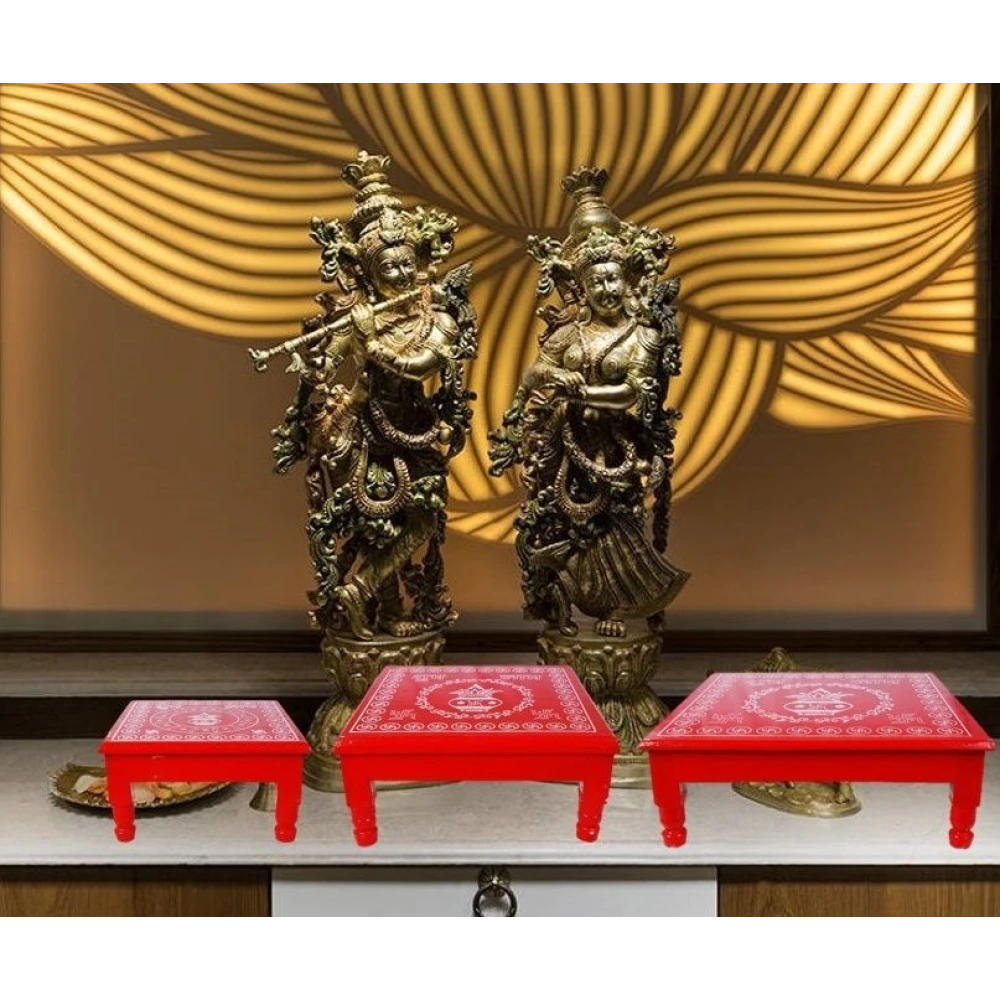 Epraiser SMALL/MEDIUM/LARGE 3SIZE COMBO Designer Wooden Plywood Puja Path Patla Bajot. Wooden All Purpose Chowki (Red, Pack of 1)