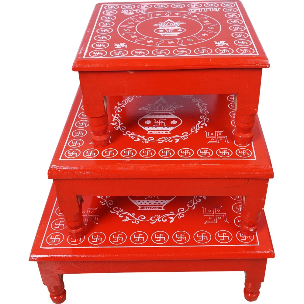 Epraiser SMALL/MEDIUM/LARGE 3SIZE COMBO Designer Wooden Plywood Puja Path Patla Bajot. Wooden All Purpose Chowki (Red, Pack of 1)