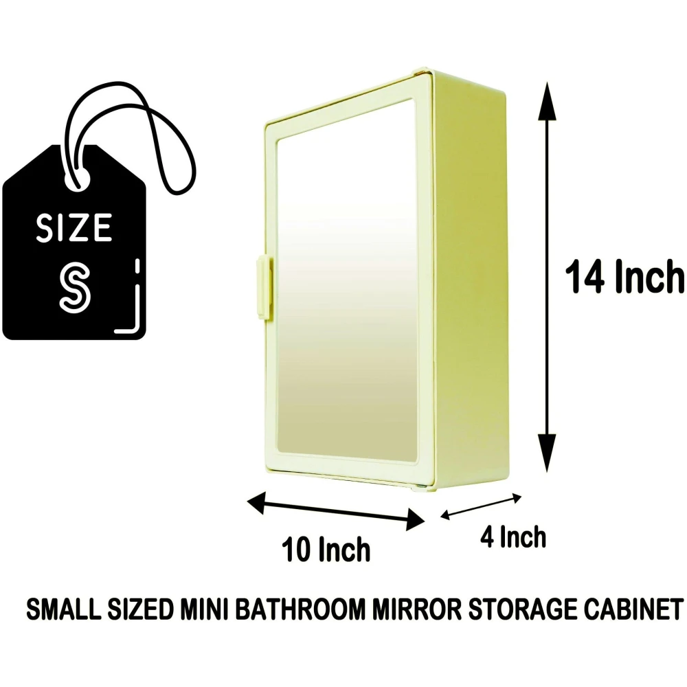 Epraiser ABS Plastic (Z-H) SMALL Full Mirror Cabinet, Size:14"X4"X10"(SMALL) Plastic Wall Shelf (Number of Shelves - 4, Beige)