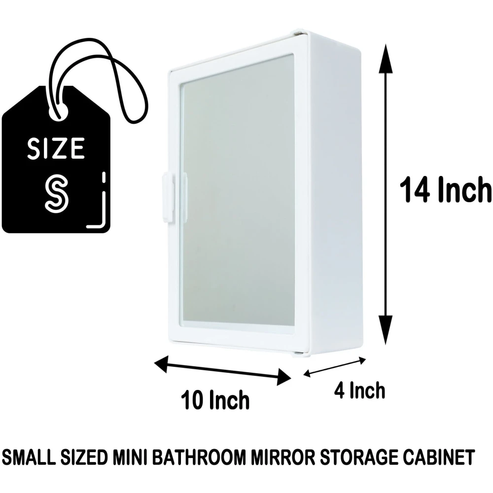 Epraiser Storage Plastic SMALL SIZED BATHROOM Mirror Cabinet, Size:14"X4"X10" Plastic Wall Shelf (Number of Shelves - 4, White)