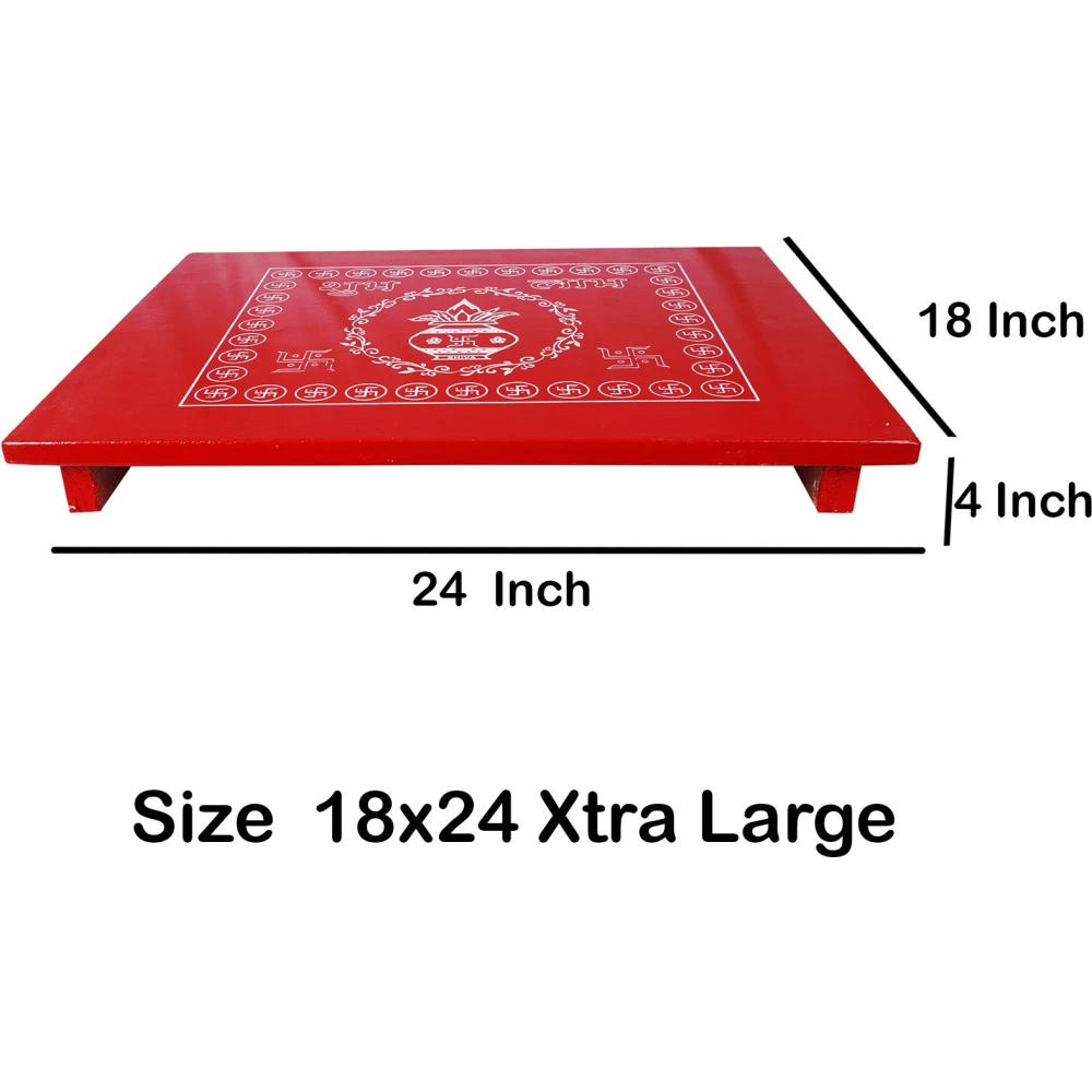 Epraiser XTRA LARGE 18x24 Inches Designer Wooden Plywood Puja Path Patla Bajot Chaurang Wooden All Purpose Chowki (Red, Pack of 1)