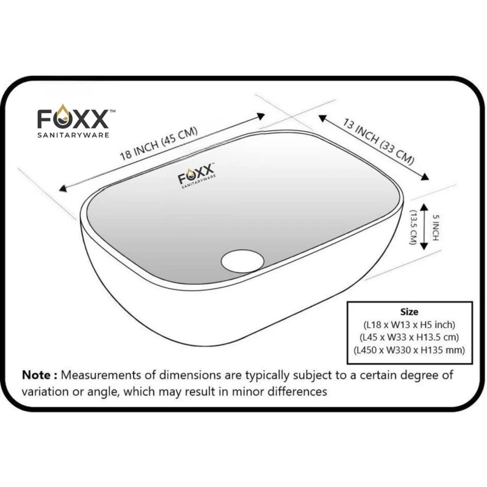 Foxx Sanitaryware Ceramic Premium Designer Wash basin for Home, Hotels (18x13x5)(M-51) (18x13x5) Royal (M51) Table Top Basin (White & Golden Line Design)