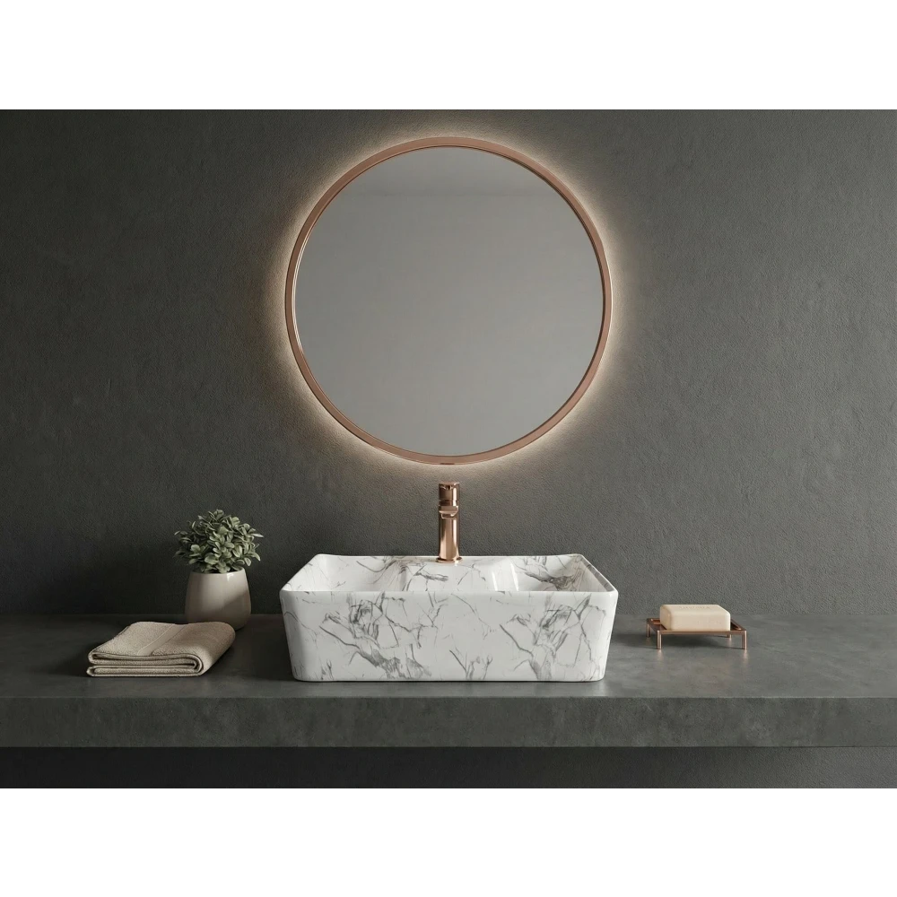 Foxx Sanitaryware 2 in 1 Wall Mount & Table Top Ceramic Premium Wash basin (M-06) (16x12x5) (M-06) Wall Hung Basin (White & Grey Marble Design)