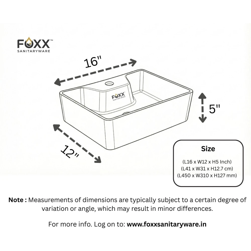 FOXX 2 in 1 Premium White Ceramic Wash Basin(White Gloss) (16x12x5) (16x12x5)(High Goss White) Table Top Basin (White)