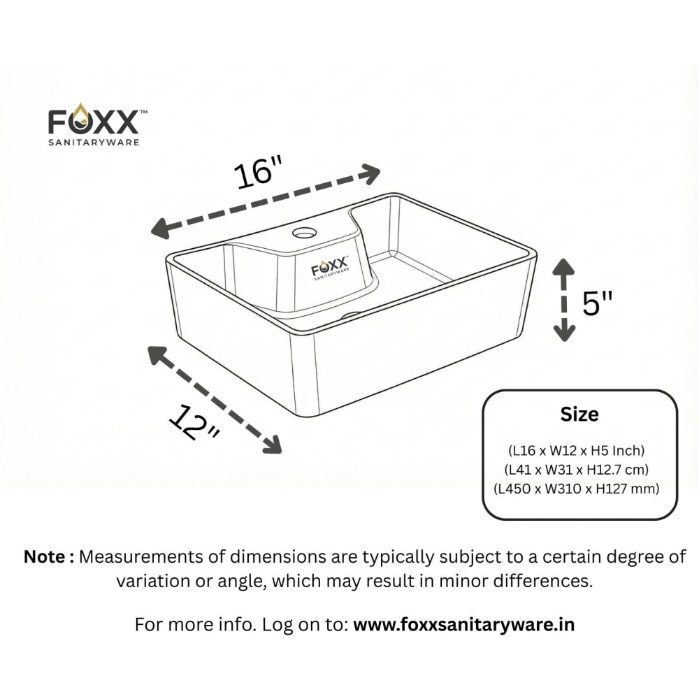 Foxx Sanitaryware 2 in 1 Wall Mount & Table Top Ceramic Premium Wash basin (M-25) (16x12x5) (M-25) Wall Hung Basin (Black & Grey Marble Design)