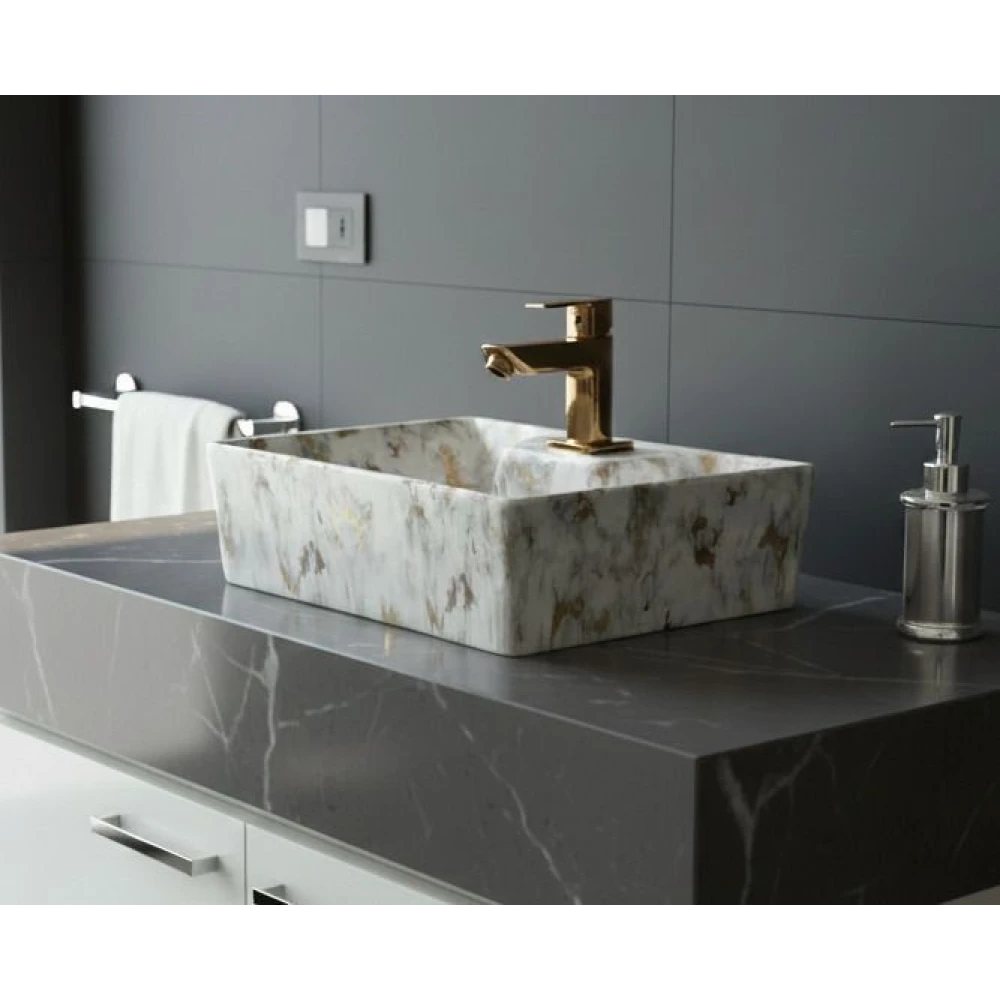 FOXX Ceramic Premium Wash basin for Home, Hotels (16x12x5)(M-01) (16x12x5) (M01) Royal White Marble Design Wall Hung Basin (Royal White Marble Design)