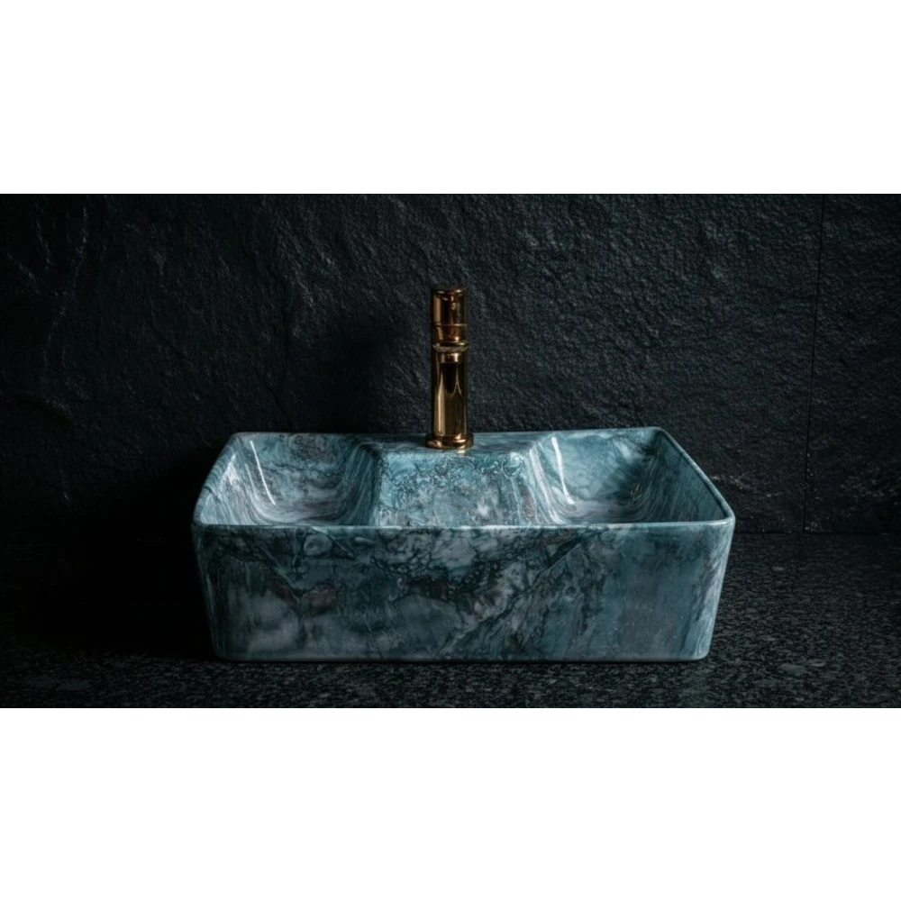 FOXX Ceramic Premium Wash basin for Home, Hotels (16x12x5)(M-16) (16x12x5) (M16) Wall Hung Basin (Blue Marble Design)