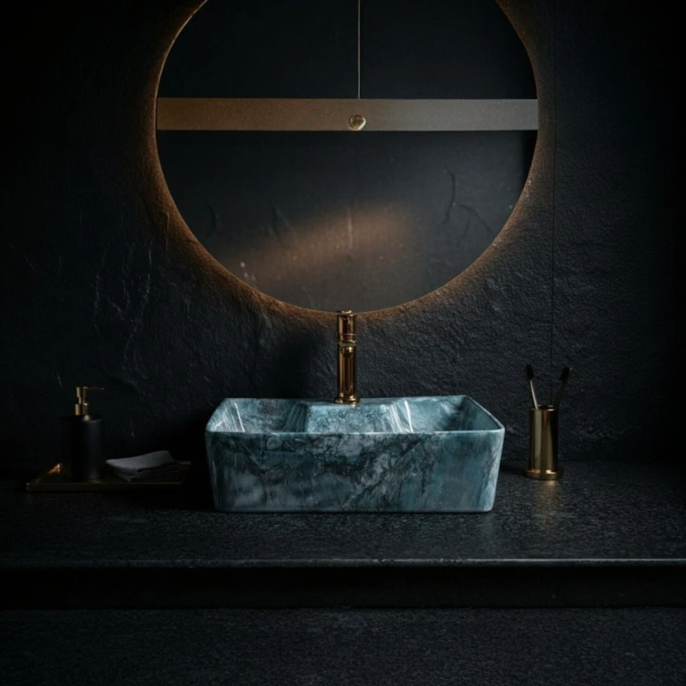 FOXX Ceramic Premium Wash basin for Home, Hotels (16x12x5)(M-16) (16x12x5) (M16) Wall Hung Basin (Blue Marble Design)
