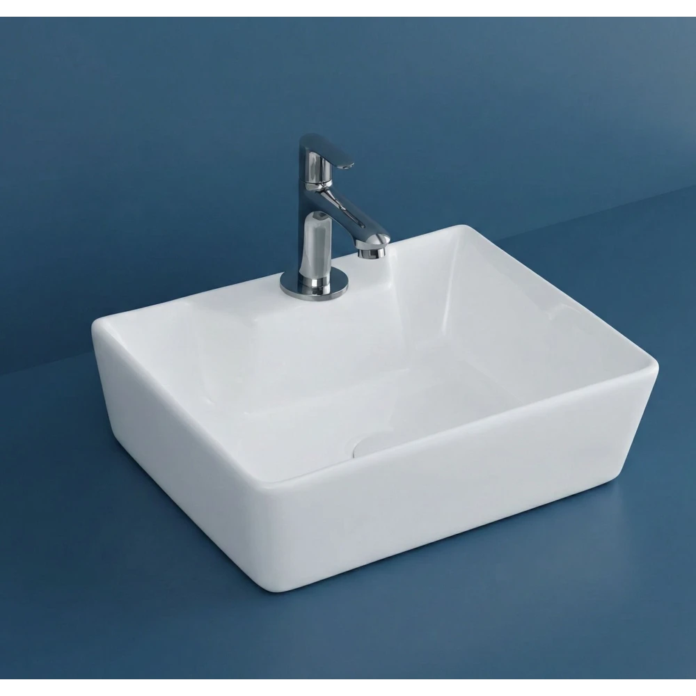 FOXX 2 in 1 Wall Mount & Table Top Ceramic Premium White Wash basin (M-White) (16x12x5) (Premium White) Table Top Basin (White)