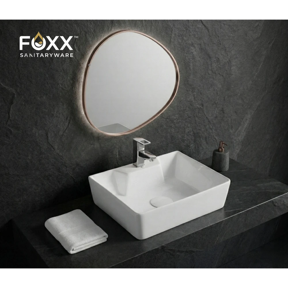 Foxx Sanitaryware 2 in 1 Wall Mount & Table Top Ceramic Premium Wash basin (M-White) (16x12x5) (White) Wall Hung Basin (White)