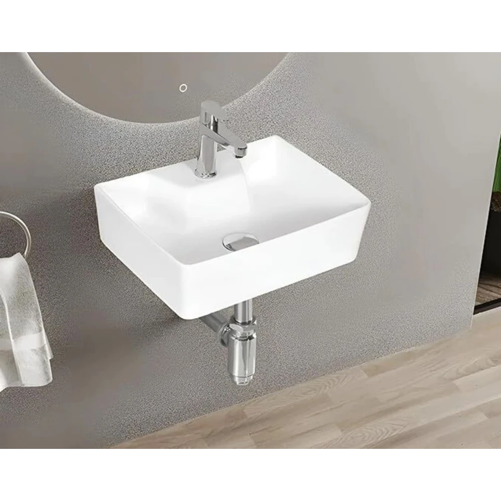 FOXX 2 in 1 Wall Mount & Table Top Ceramic Premium White Wash basin (M-White) (16x12x5) (Premium White) Table Top Basin (White)