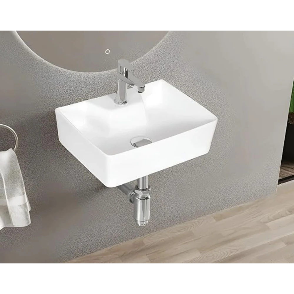 FOXX 2 in 1 Premium White Ceramic Wash Basin(White Gloss) (16x12x5) (16x12x5)(High Goss White) Table Top Basin (White)