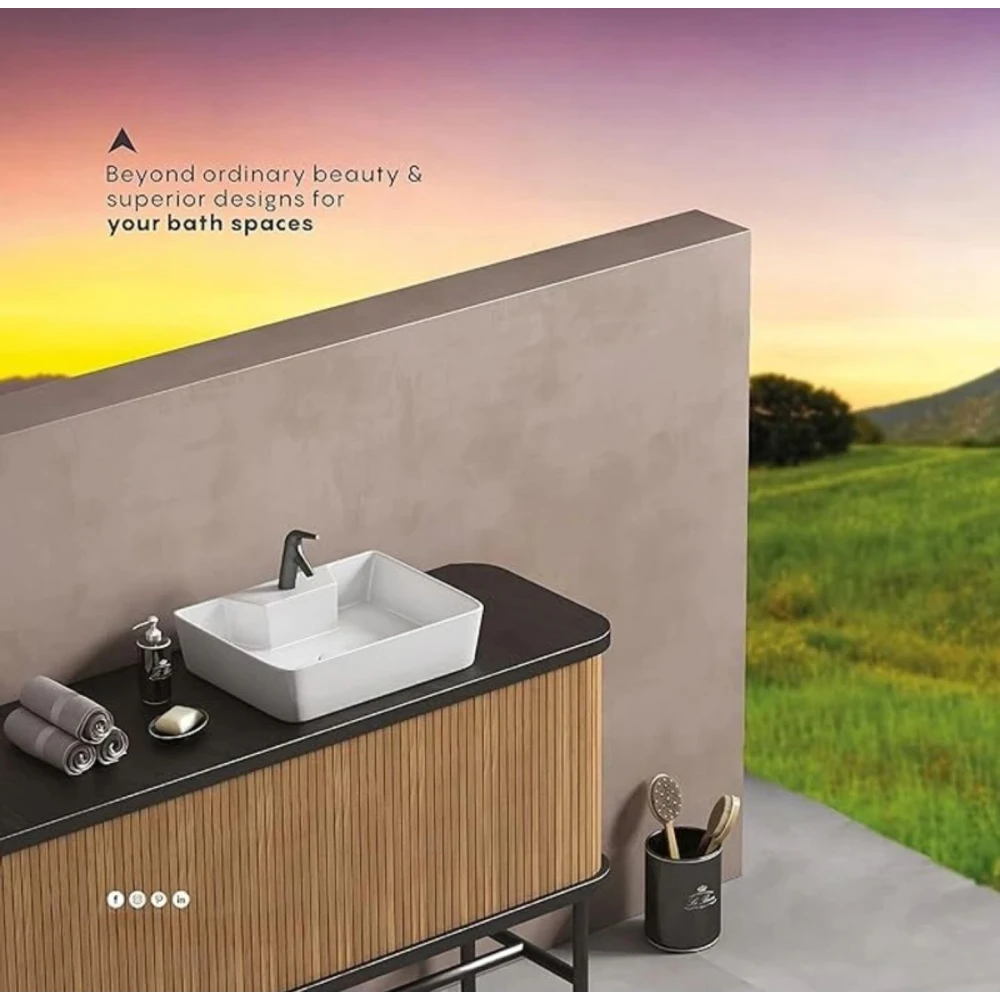FOXX 2 in 1 Premium White Ceramic Wash Basin(White Gloss) (16x12x5) (16x12x5)(High Goss White) Table Top Basin (White)